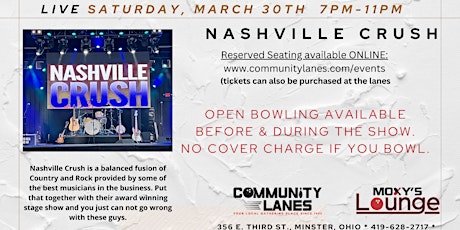 Nashville Crush! Live at Community Lanes- March 30th, 2024 from 7-11pm