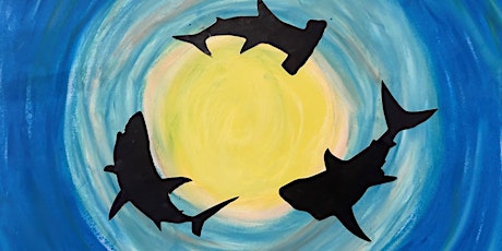 Oil pastel shark silhouettes (Kandos Library ages 6-8)