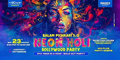 ˜”*°•.˜”*°• Balam Pichkari  5.0 - NEON HOLI - Bollywood Cruise Party - •°*”