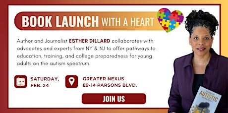 Book Launch with a Heart - Hosted by Author and Journalist Esther Dillard primary image