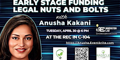 Hauptbild für Early Stage Funding - Legal Nuts and Bolts with Anusha Kakani at the REC
