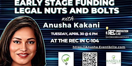 Immagine principale di Early Stage Funding - Legal Nuts and Bolts with Anusha Kakani at the REC 