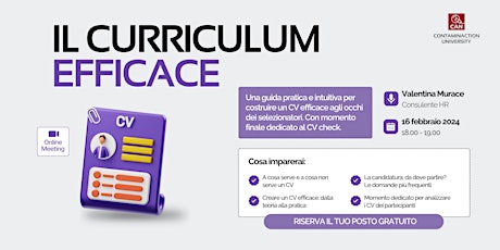 Immagine principale di Il curriculum efficace: una guida pratica con CV check 