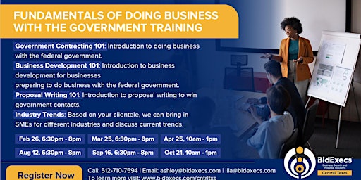 Primaire afbeelding van BidExecs Central Texas, Fundamentals of Doing Business with the Government