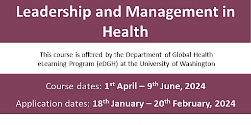 Leadership and Management in Health at the University of Washington, eDGH primary image