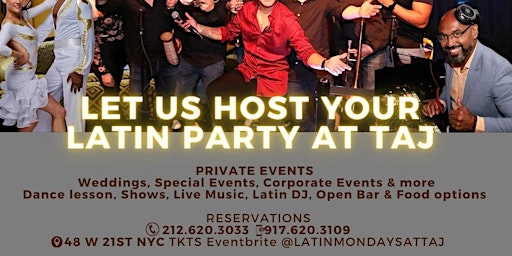 Primaire afbeelding van Latin Mondays at Taj Lounge 2FOR1 Anniversary Specials MAY 2024