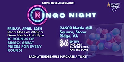 Stone Ridge Friday Bingo Night - April primary image