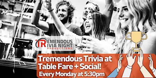 Toronto Monday Night Trivia at TABLE Fare + Social! primary image