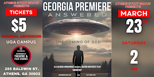 Image principale de Georgia Premiere of UFO Documentary "The Coming Of God" with Live Q&A