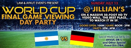 World Cup BIG Final & Day Party @ Jillian's by LAM primary image