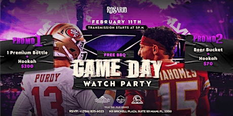 Primaire afbeelding van Super Bowl Watch Party @ Rosario Brickell with free BBQ