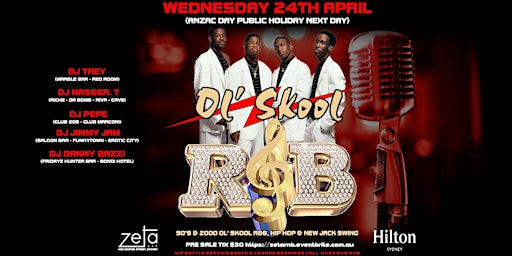 Hauptbild für "OL SKOOL R&B" Wednesday 24th April 2024 at Zeta Bar Hilton Sydney