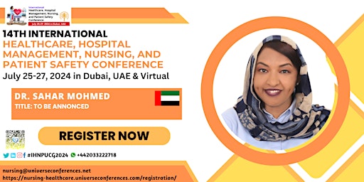 Primaire afbeelding van Dr. Sahar Mohmed will be speaking at the 14IHNPUCG2024.