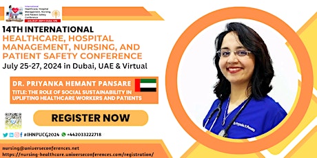Dr. Priyanka Hemant Pansare will be speaking at the 14IHNPUCG2024