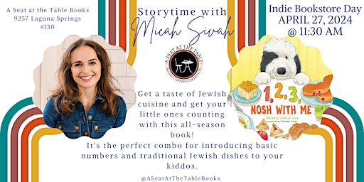 Micah Siva Hosting "1, 2, 3 Nosh With Me" Storytime for Indie Bookstore Day primary image