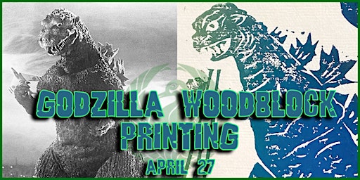 Imagem principal do evento Godzilla Ukiyo-e "Japanese Woodblock Printing"
