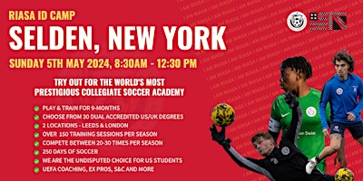 Image principale de RIASA MEN'S SELDEN - NEW YORK COLLEGE SOCCER ID CAMP - SUN MAY 5TH 2024