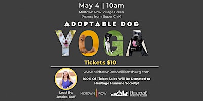 Immagine principale di Adoptable Dog Yoga at Midtown Row: FUNdraiser for Heritage Humane Society 