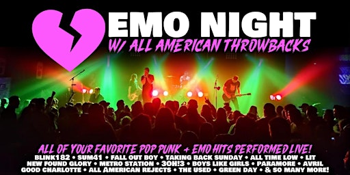 Imagem principal do evento Emo Night w/ All American Throwbacks @ Stormy's Music Venue