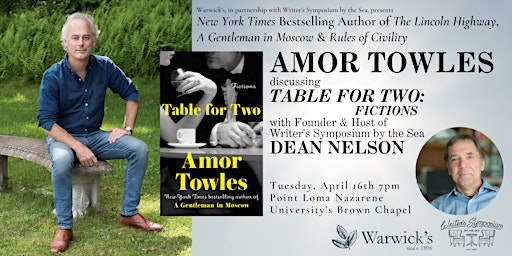 Imagem principal do evento Amor Towles discussing TABLE FOR TWO with Dean Nelson