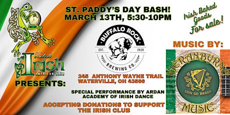 Imagem principal do evento Toledo Irish American Club St. Paddy's Day Bash at Buffalo Rock Brewery