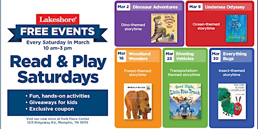 Imagen principal de Free Read & Play Kids Events & Popsicles at NEW Memphis Lakeshore Store!