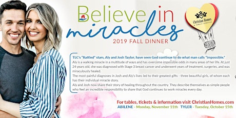 Imagem principal do evento  Fall Dinner with Aly & Josh Taylor Believe in Miracles - Abilene