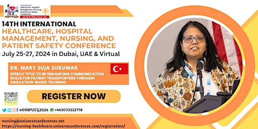 Imagem principal do evento Meet Dr. Mary Suja Sukumar at the 14IHNPUCG2024 in Dubai, UAE & Virtual