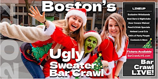 Image principale de 2024 Official Ugly Sweater Bar Crawl Boston Bar Crawl LIVE
