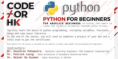 PYTHON FOR BEGINNERS course (4 weeks) primary image
