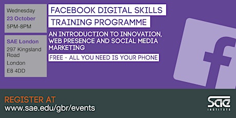 CANCELLED: SAE London: Facebook Digital Skills Training - innovation, web presence and social media marketing primary image