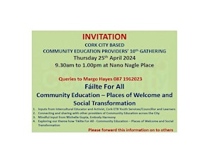 Primaire afbeelding van Gathering of Cork City Community Education Providers 25th April 2024
