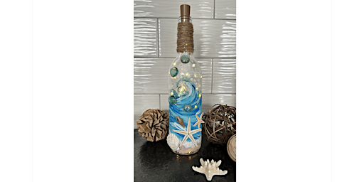 Ocean Beach Wine Bottle with Lights & Shells Decor  Paint Sip Art Class  primärbild