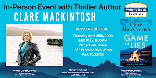 Image principale de In Person Event with Thriller Author Clare Mackintosh