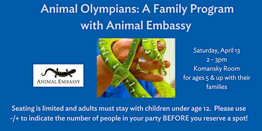 Imagen principal de Animal Olympians:  A Family Program with Animal Embassy