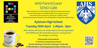 Primaire afbeelding van SEND Café for Aylsham High School Parents/Carers