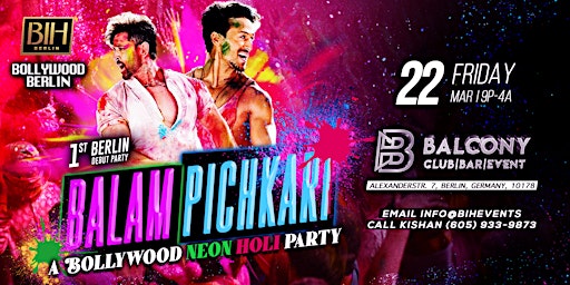 Balam Pichkari: A Neon Holi Bollywood Party on March 22  @Balcony Club