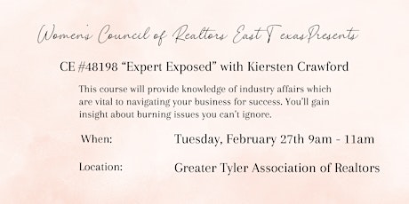 Real Estate CE Course - “Experts Exposed” Instructor - Kiersten Crawford primary image