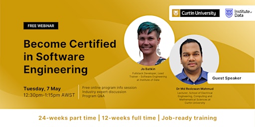 Primaire afbeelding van Webinar - Curtin Software Engineering Info Session: May 7, 12:30pm