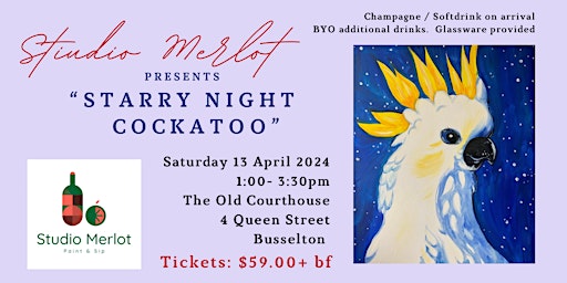 Imagem principal do evento Busselton Paint and Sip  -Starry Night Cockatoo - Saturday 13 April  2024