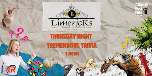 Imagem principal do evento Calgary Limericks Traditional Public House Thursday Night Trivia