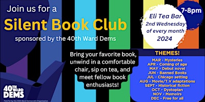 Primaire afbeelding van Silent Book Club - Eli Tea Bar- Sponsored By 40th Ward Dems