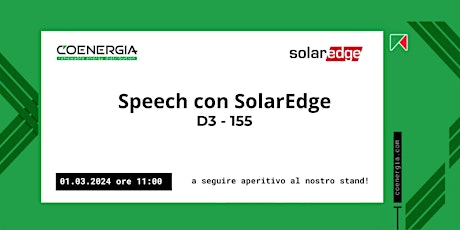 Immagine principale di Speech SolarEdge in fiera a KEY 2024 - 01.03.2024 ore 11:00 -  D3 Stand 155 