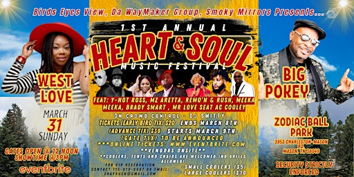 Primaire afbeelding van 1st Annual "HEART & SOUL MUSIC FESTIVAL"   (Mason, TN)