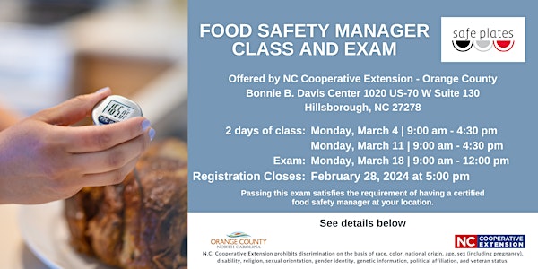 Food Safety Manager Certification Class and Exam