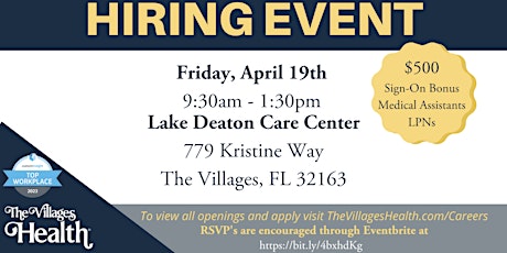 The Villages Health Hiring Event - April 19th