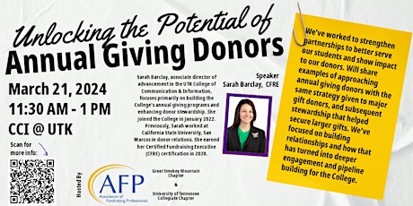 Image principale de AFP March 2024 Luncheon: Unlocking the Potential of Annual Giving Donors