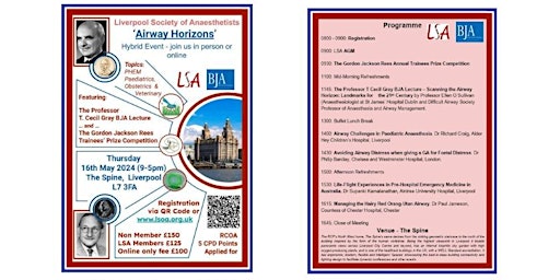 Airway Horizons - featuring TCG BJA Lecture and the GJR Trainees Prize primary image