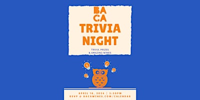 Image principale de BACA Wines April Trivia Night