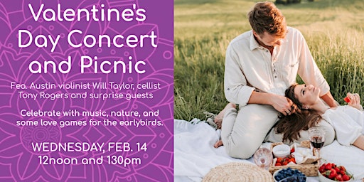 Primaire afbeelding van Valentine's Day Picnic and Concert in the Park with Award Winning Violinist